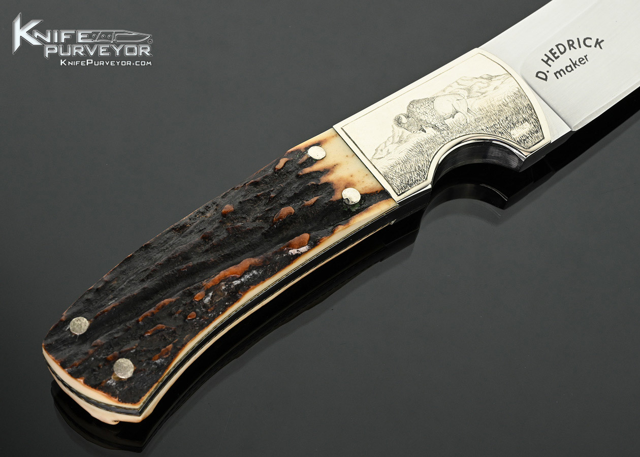 Donald-Hedrick-Custom-Knife-Amber-Stag-Hunter-Engraved-Buffalo-by-J.-Jones-