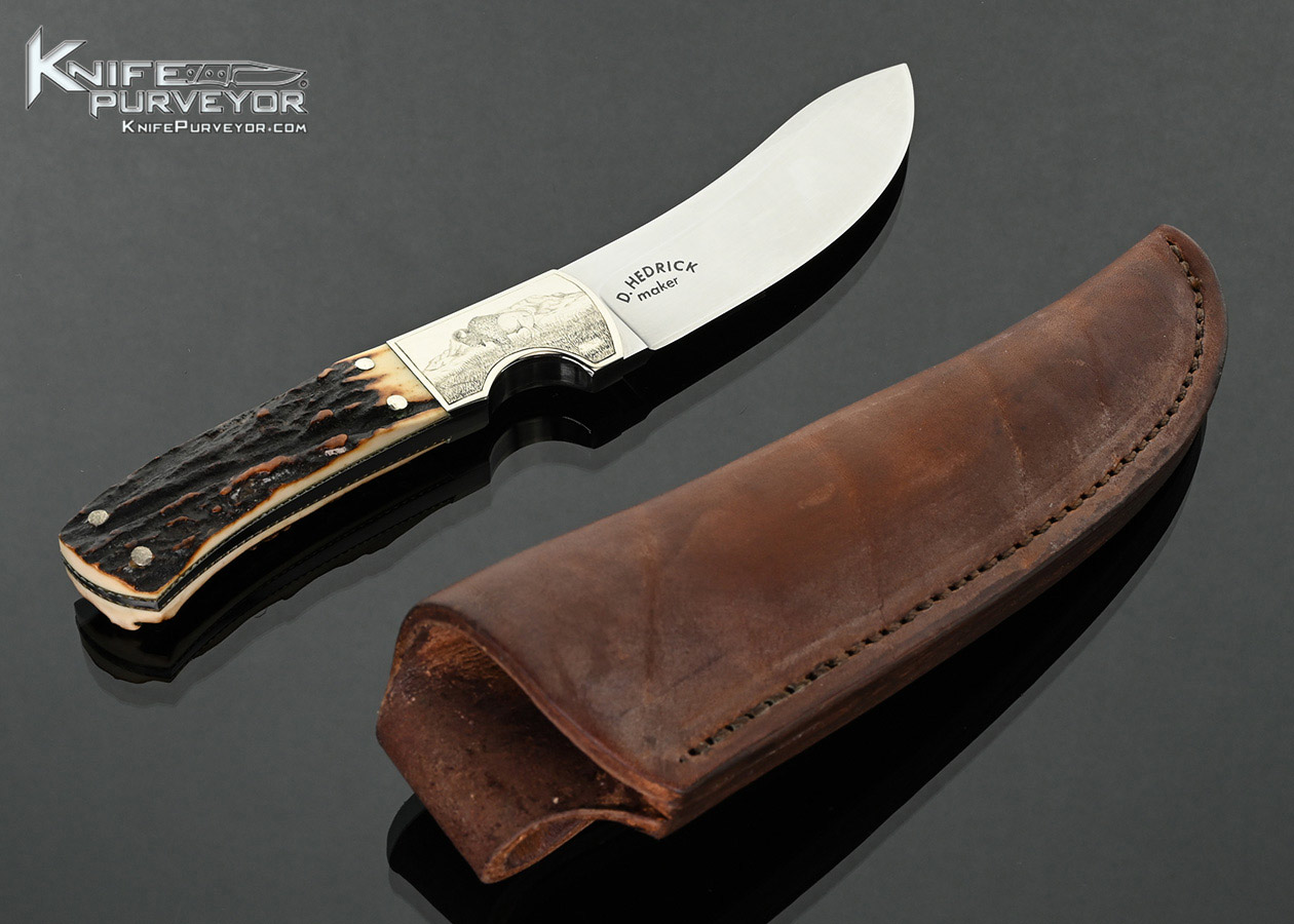Donald-Hedrick-Custom-Knife-Amber-Stag-Hunter-Engraved-Buffalo-by-J.-Jones-