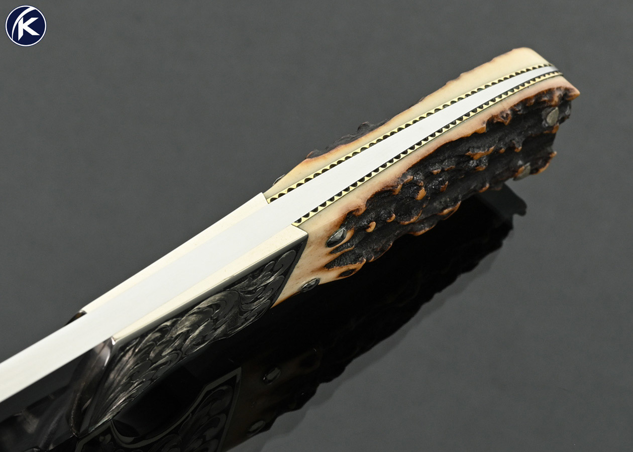 Donald-Hedrick-Custom-Knife-Amber-Stag-Hunter-Engraved-Buffalo-by-J.-Jones-