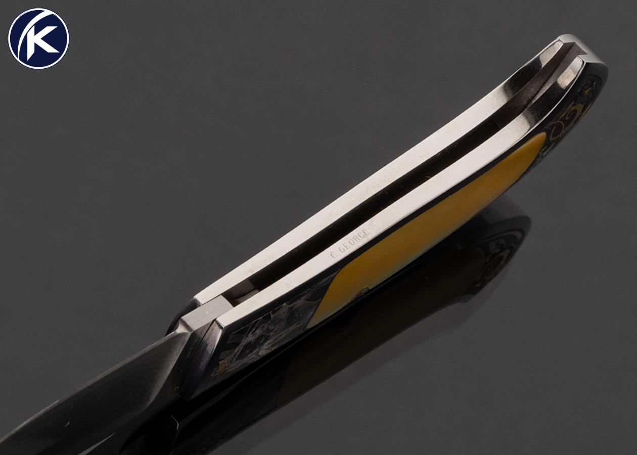 Dr. Fred Carter Custom Knife Gold Lip Pearl lockback Engraved by Tim and Christy George with 24 Kt Gold Inlays - Image 6