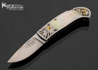 Dr. Fred Carter Custom Knife Gold Lip Pearl lockback Engraved by Tim and Christy George with 24 Kt Gold Inlays 17549