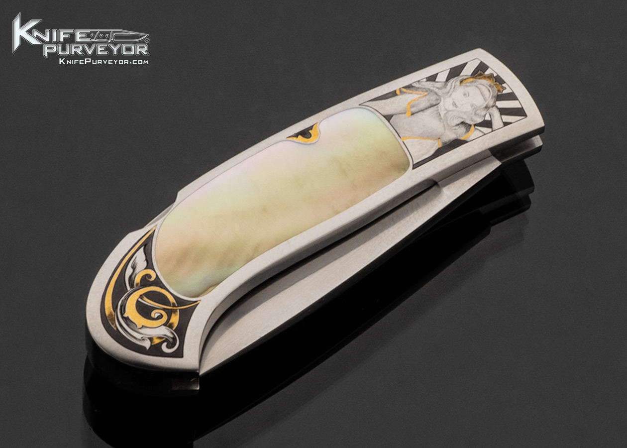 Dr. Fred Carter Custom Knife Gold Lip Pearl lockback Engraved by Tim and Christy George with 24 Kt Gold Inlays - Image 4