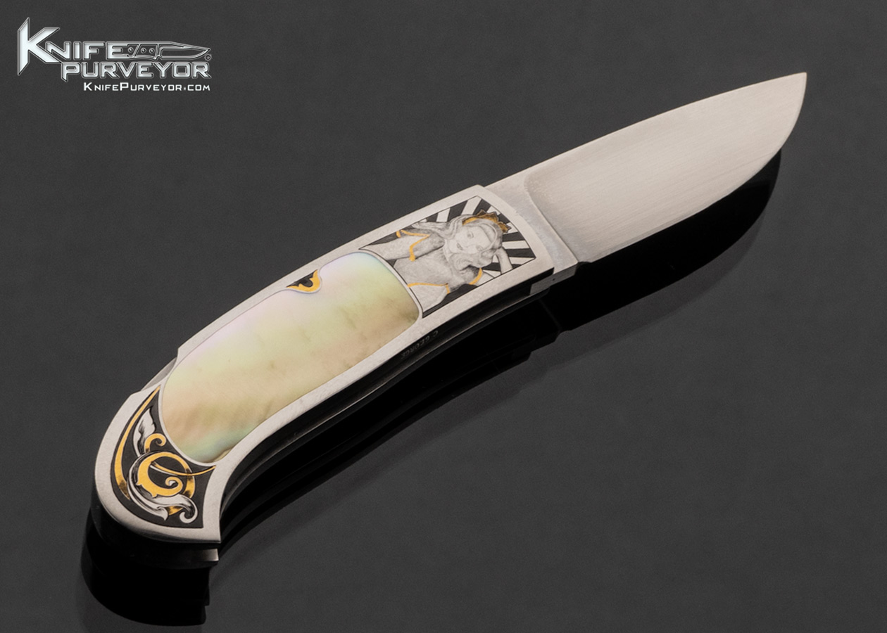Dr. Fred Carter Custom Knife Gold Lip Pearl lockback Engraved by Tim and Christy George with 24 Kt Gold Inlays - Image 3