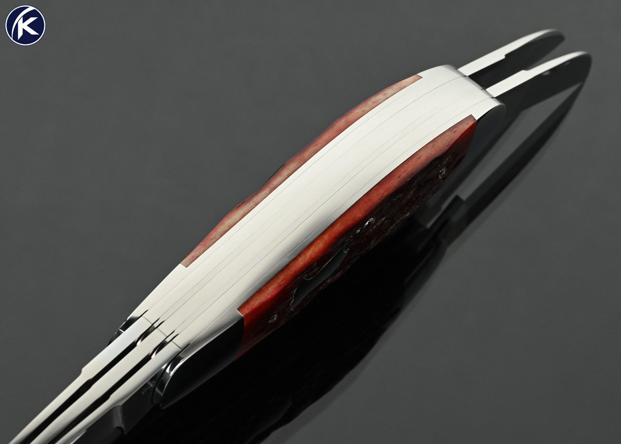 Eugene Shadley Custom Knife Red Jigged Bone 5 Blade Sowbelly Slipjoint with Half Stops #628
