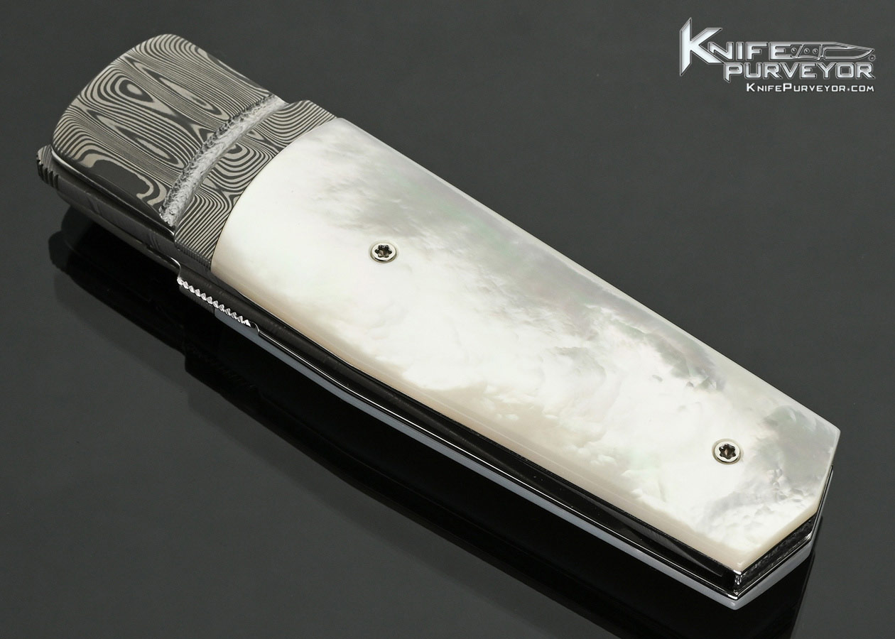Fabrizio-Silvestrelli-(Silvester-Knives)-Custom-Knives-Reverse-Tanto-Style-Damasteel-and-Mother-of-Pearl-Linerlock-Flipper-