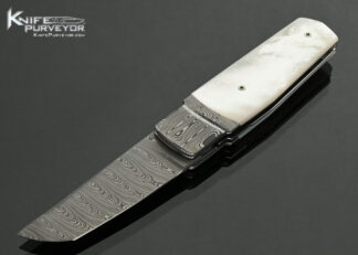 Fabrizio-Silvestrelli-(Silvester-Knives)-Custom-Knives-Reverse-Tanto-Style-Damasteel-and-Mother-of-Pearl-Linerlock-Flipper-