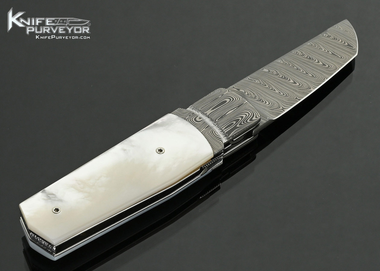 Fabrizio-Silvestrelli-(Silvester-Knives)-Custom-Knives-Reverse-Tanto-Style-Damasteel-and-Mother-of-Pearl-Linerlock-Flipper-