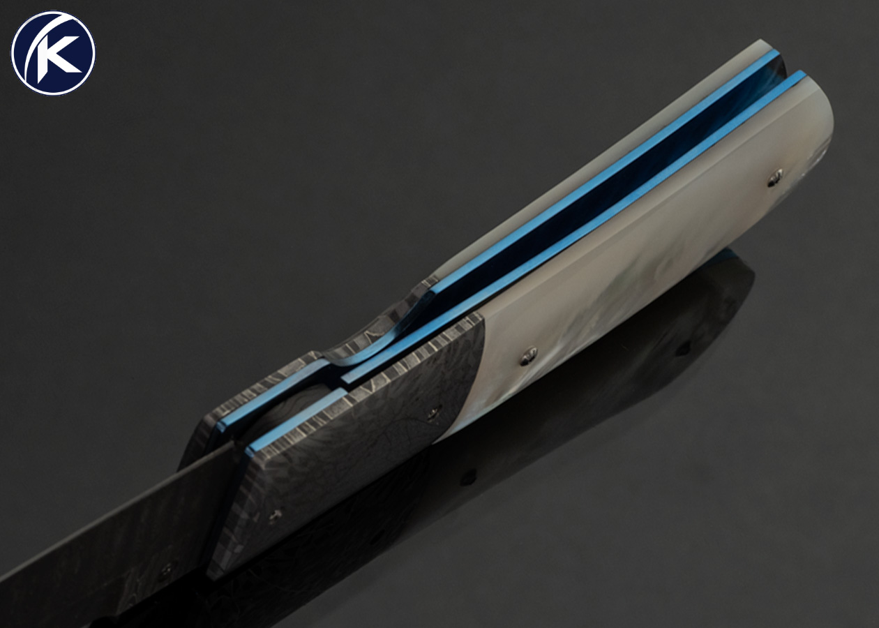 Frank Centofante Custom Knife Robert Eggerling Damascus and Mother of Pearl Linerlock - Image 5