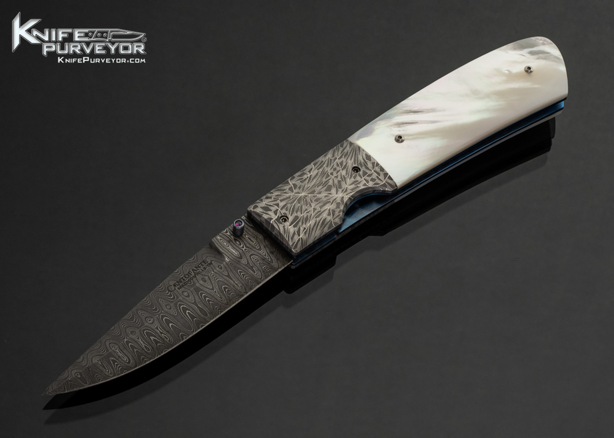 Frank Centofante Custom Knife Robert Eggerling Damascus and Mother of Pearl Linerlock 18053