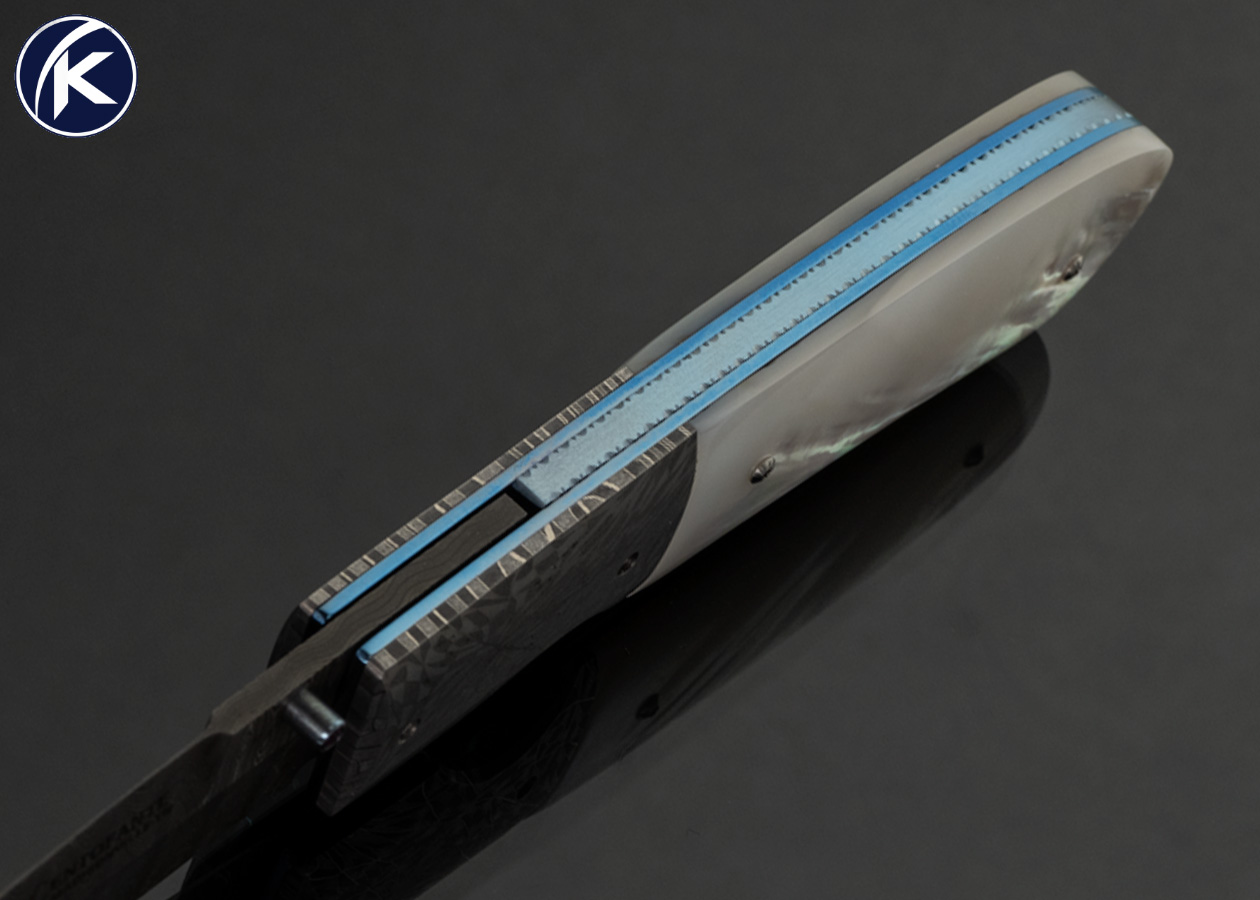 Frank Centofante Custom Knife Robert Eggerling Damascus and Mother of Pearl Linerlock - Image 4