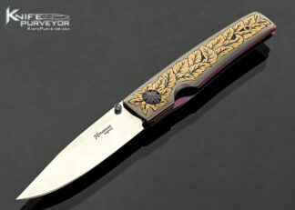 Howard-Hitchmough-Custom-Knife-Anodized-Titanium-with-Carved-Gold-Leaf-Inlays-Linerlock-