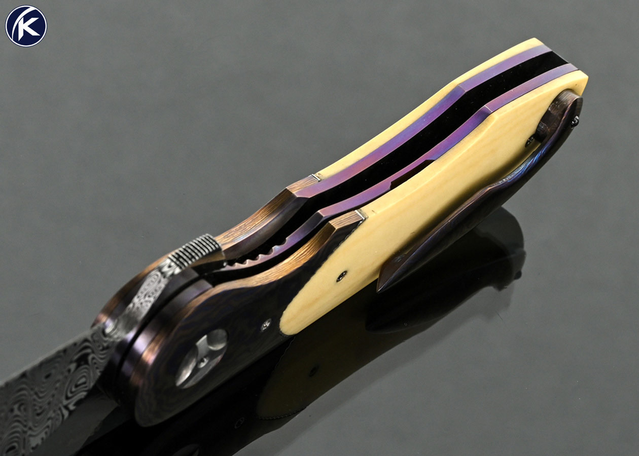 JD-Van-Deventer-Custom-Knife-Full-Dress-Mini-Damasteel-with-Mokuti-Bolsters-and-Westinghouse-Micarta-Linerlock-Flipper-