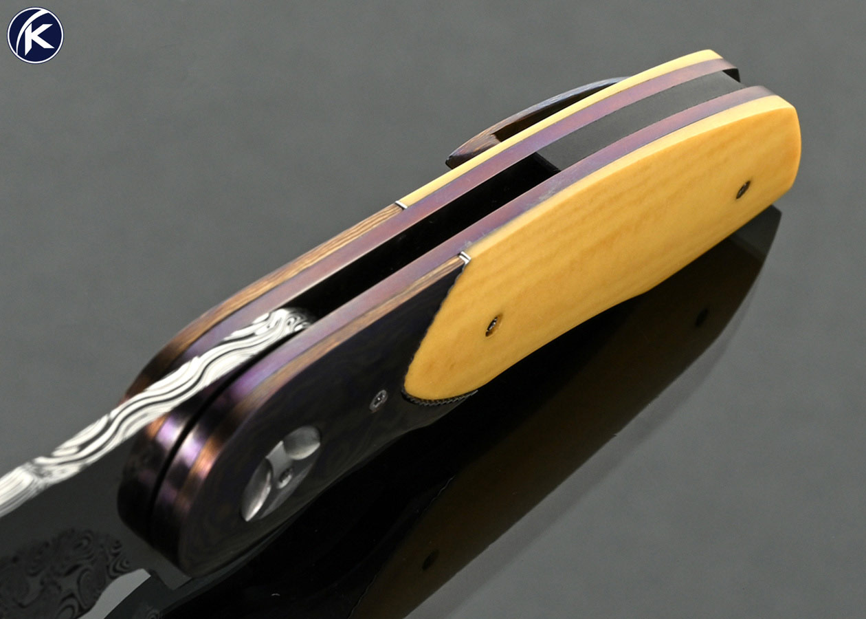JD-Van-Deventer-Custom-Knife-Full-Dress-Mini-Damasteel-with-Mokuti-Bolsters-and-Westinghouse-Micarta-Linerlock-Flipper-