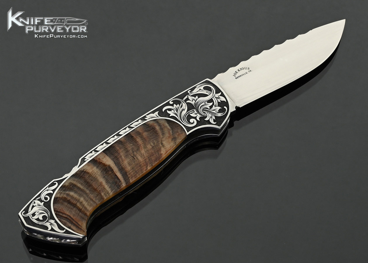 Joe Kious Custom Knife Big Horn Sheep Horn Semi Interframe Lockback Engraved by Christy George