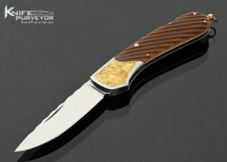 Joe-Kious-Custom-Knife-Fluted-Walrus-Lockback-with-14Kt-Gold-Bale-Engraved-by-Martin-Butler-with-24Kt-Gold-Inlays-