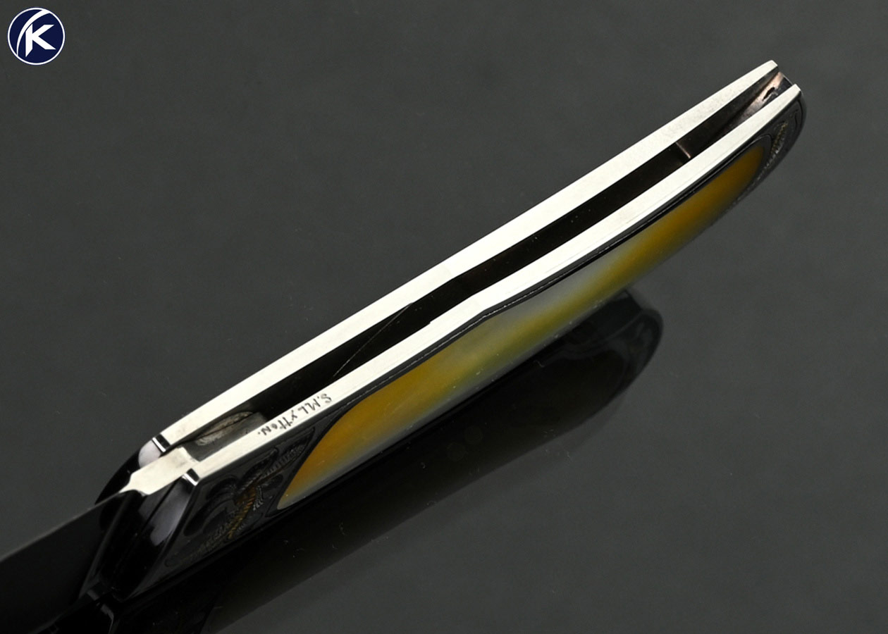 John-LeBlanc-Custom-Knife-Gold-Lip-Pearl-Interframe-Lockback-Engraved-by-Simon-Lytton-with-Gold-Inlays-