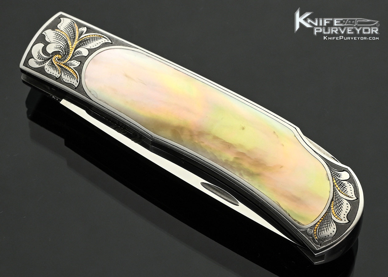 John-LeBlanc-Custom-Knife-Gold-Lip-Pearl-Interframe-Lockback-Engraved-by-Simon-Lytton-with-Gold-Inlays-