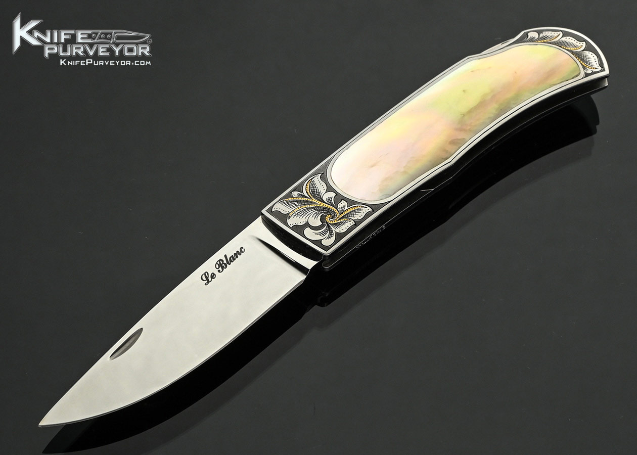 John-LeBlanc-Custom-Knife-Gold-Lip-Pearl-Interframe-Lockback-Engraved-by-Simon-Lytton-with-Gold-Inlays-