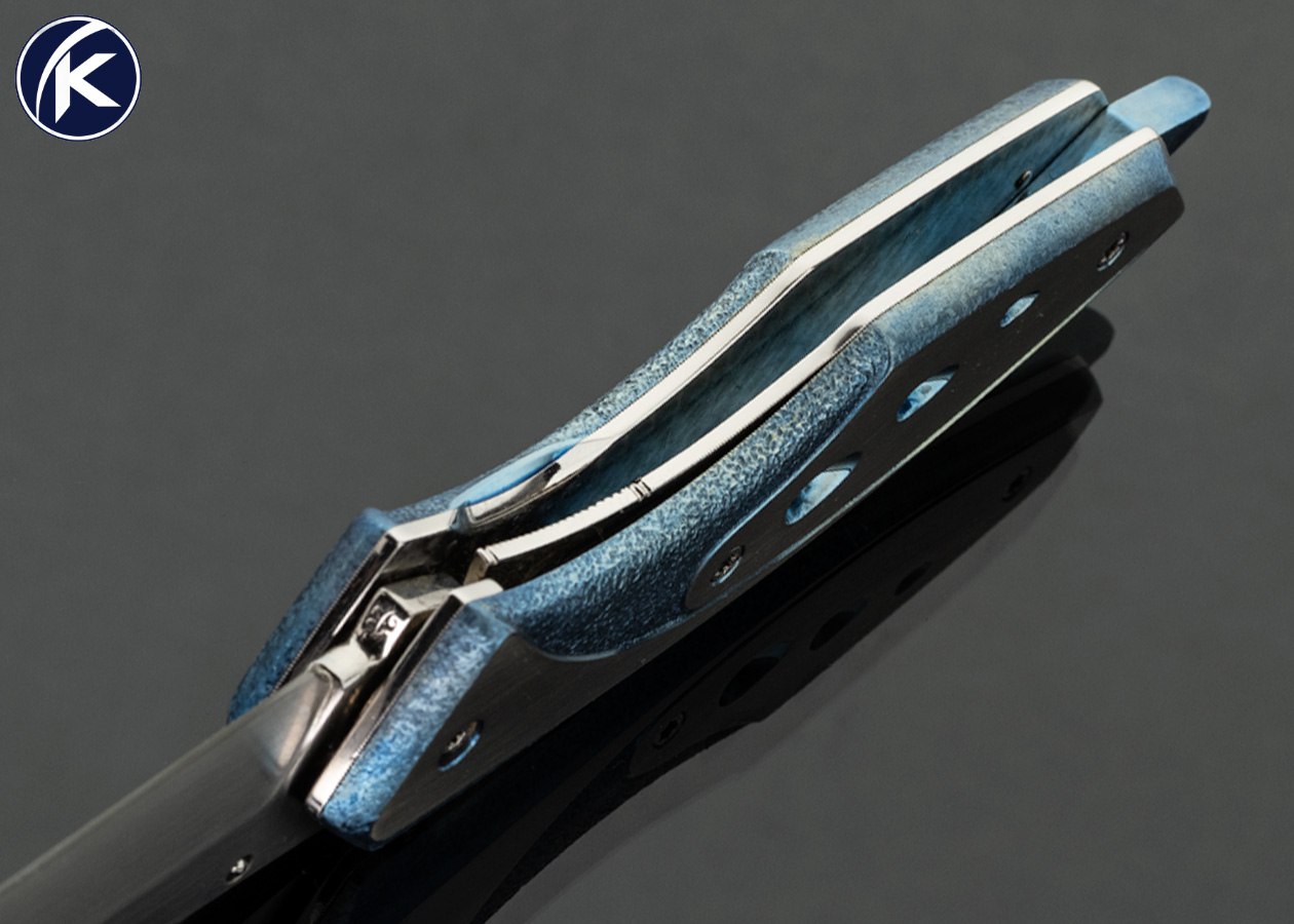 Jose DeBraga Custom Knife Tanto Style With Stippled, Anodized, and Carved Titanium Linerlock - Image 5