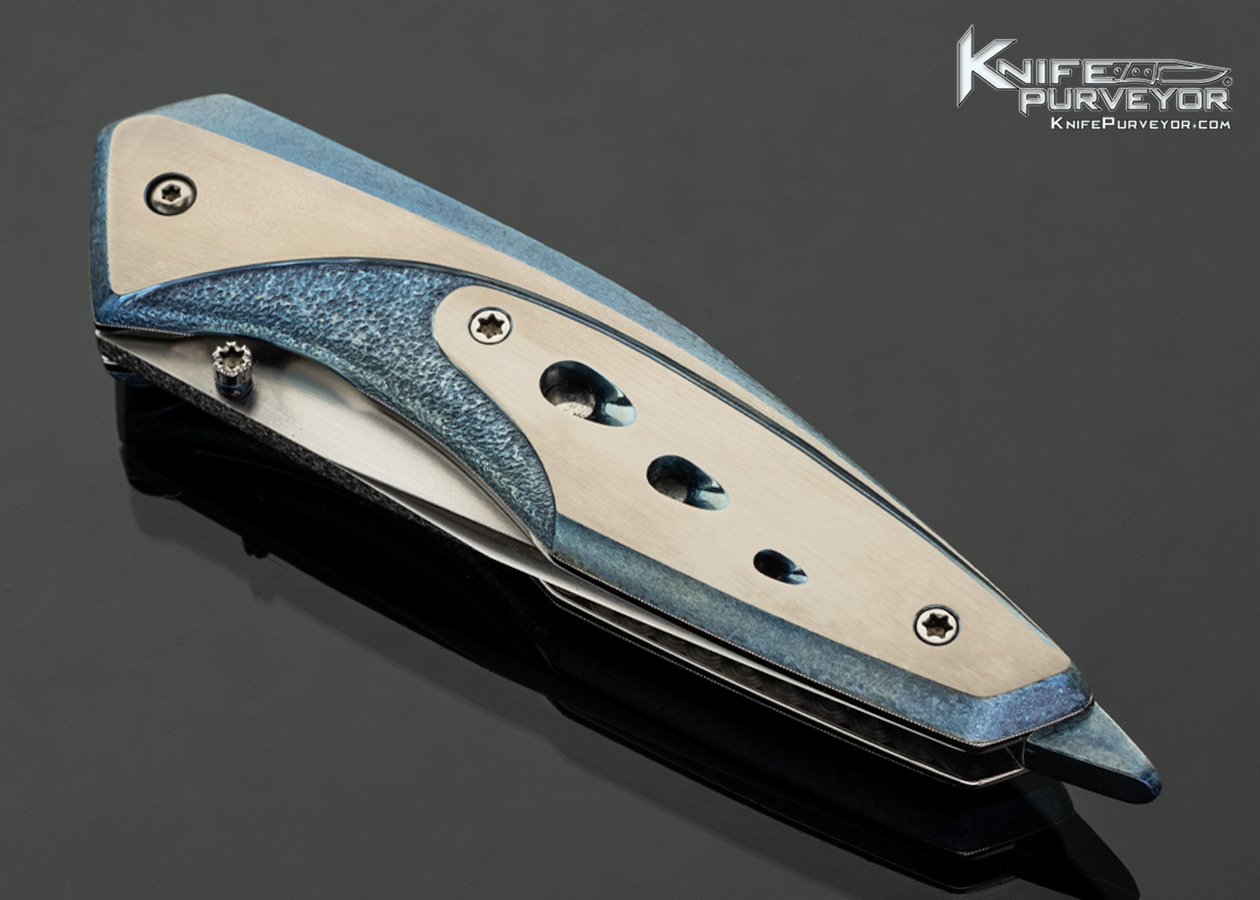 Jose DeBraga Custom Knife Tanto Style With Stippled, Anodized, and Carved Titanium Linerlock - Image 2