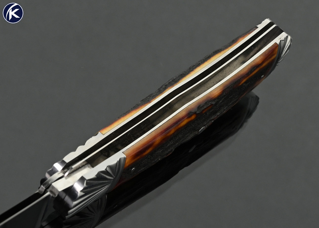 Ken-Steigerwalt-Custom-Knife-2-Bladed-Slipjoint-with-Scalloped-Bolsters-and-Amber-Stag-18216