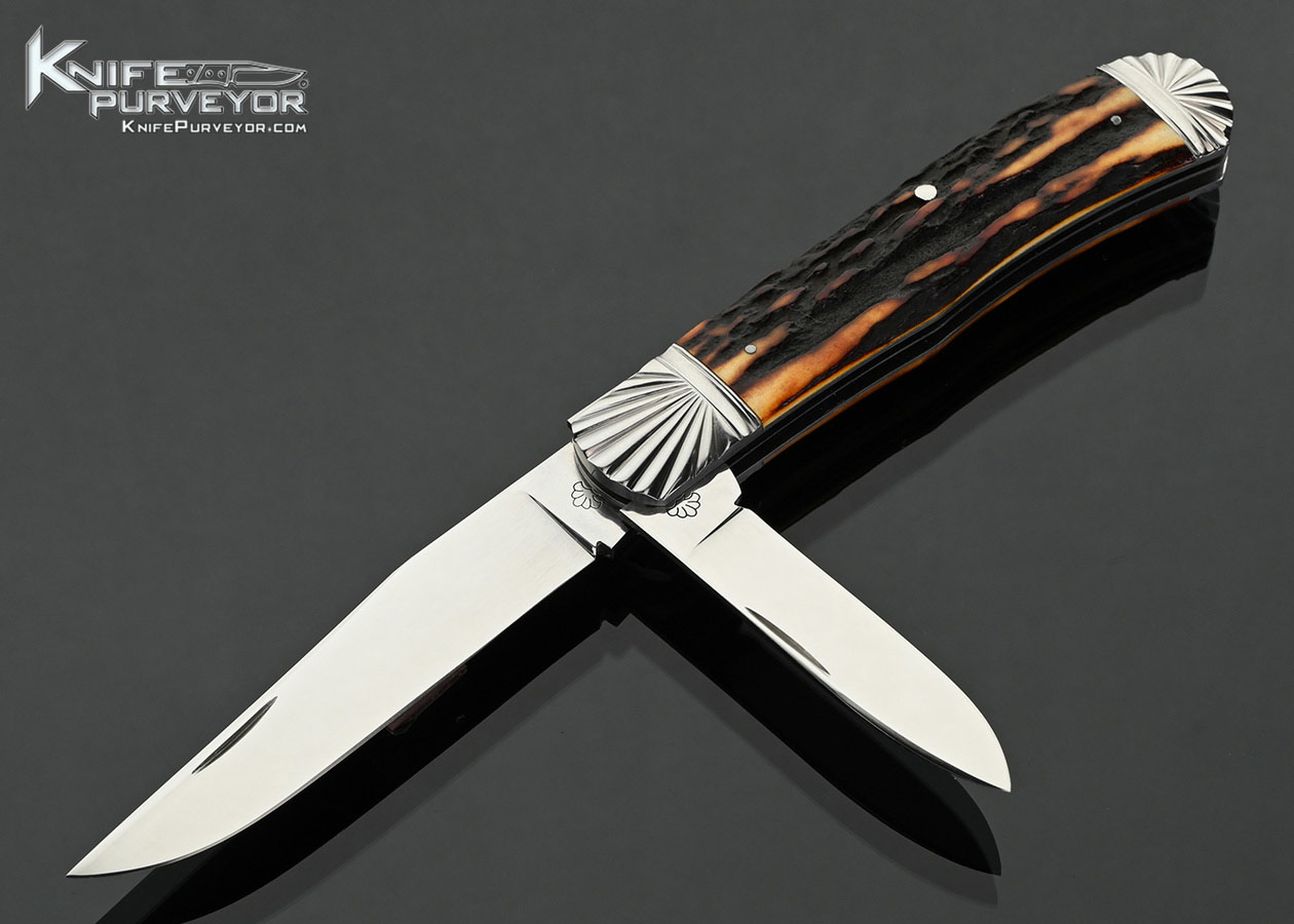 Ken-Steigerwalt-Custom-Knife-2-Bladed-Slipjoint-with-Scalloped-Bolsters-and-Amber-Stag-18216