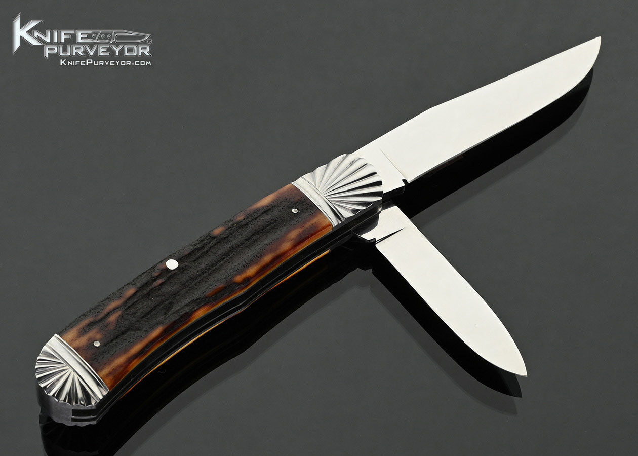 Ken-Steigerwalt-Custom-Knife-2-Bladed-Slipjoint-with-Scalloped-Bolsters-and-Amber-Stag-18216