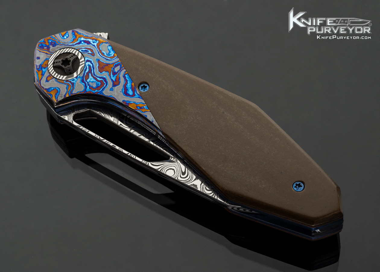 Larevo Knives (Jason Overall) Custom Knife Vertex No.1 Damasteel with Timascus Bolsters and Micarta - Image 2