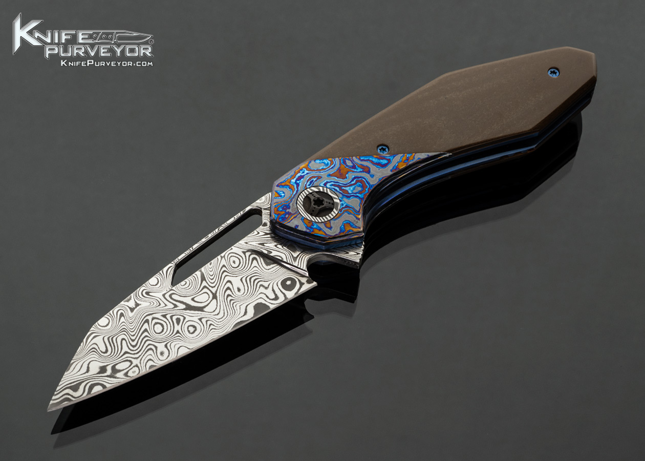 Larevo Knives (Jason Overall) Custom Knife Vertex No.1 Damasteel with Timascus Bolsters and Micarta