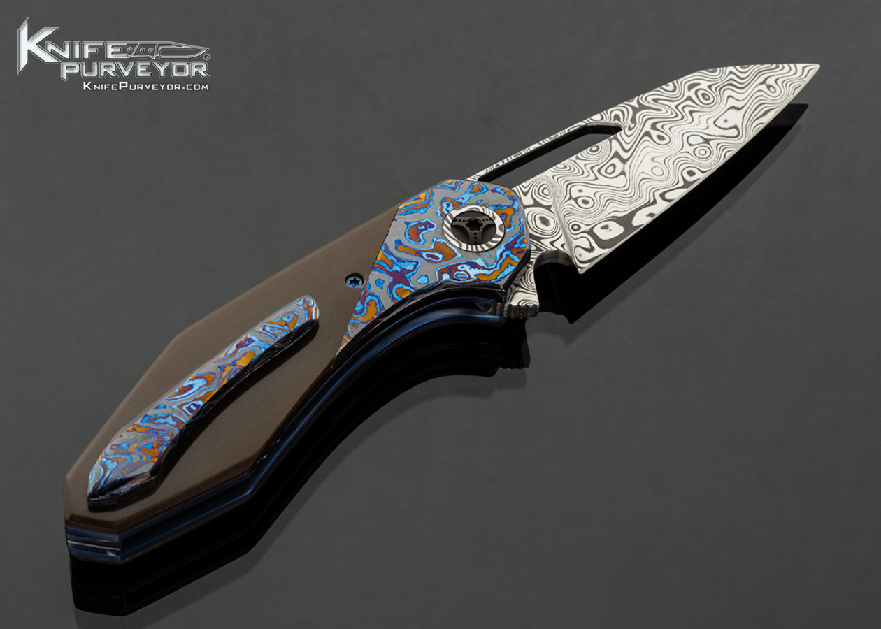 Larevo Knives (Jason Overall) Custom Knife Vertex No.1 Damasteel with Timascus Bolsters and Micarta - Image 3
