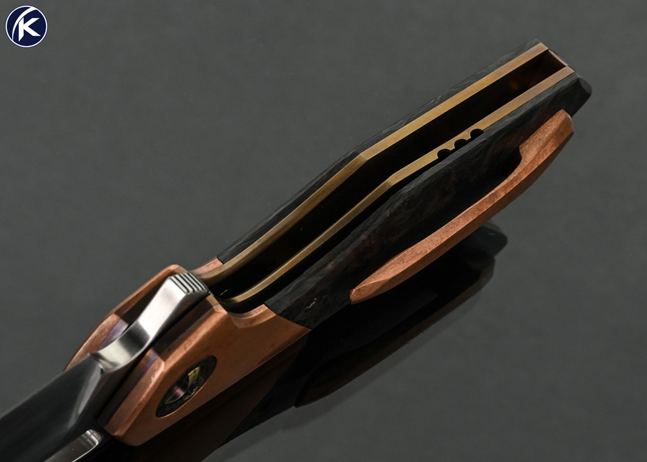 Larevo-Knives-(Jason-Overall)-Custom-Knife-Gryphon-Copper-and-Marble-Carbon-Fiber-Linerlock-Flipper-
