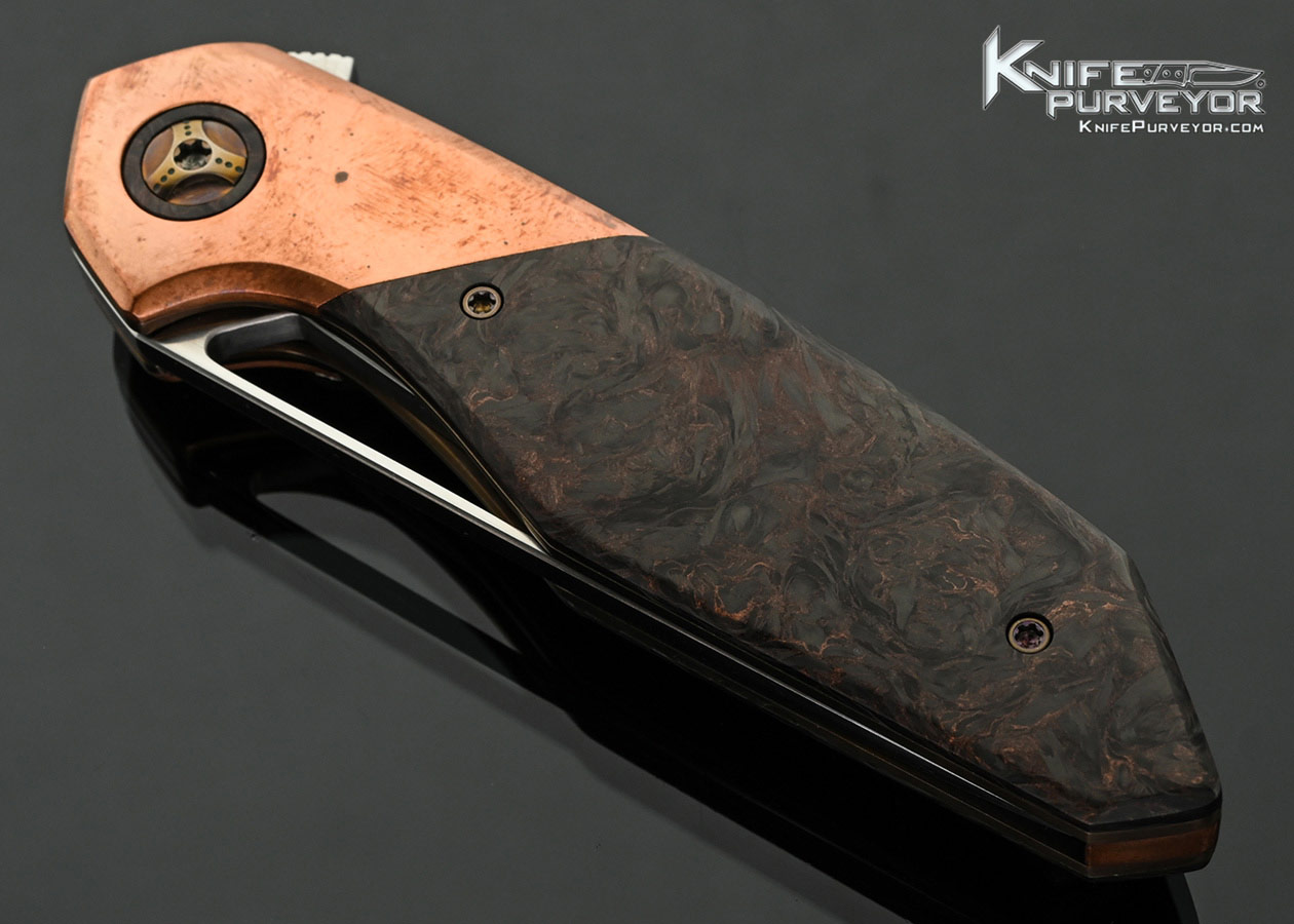 Larevo-Knives-(Jason-Overall)-Custom-Knife-Gryphon-Copper-and-Marble-Carbon-Fiber-Linerlock-Flipper-