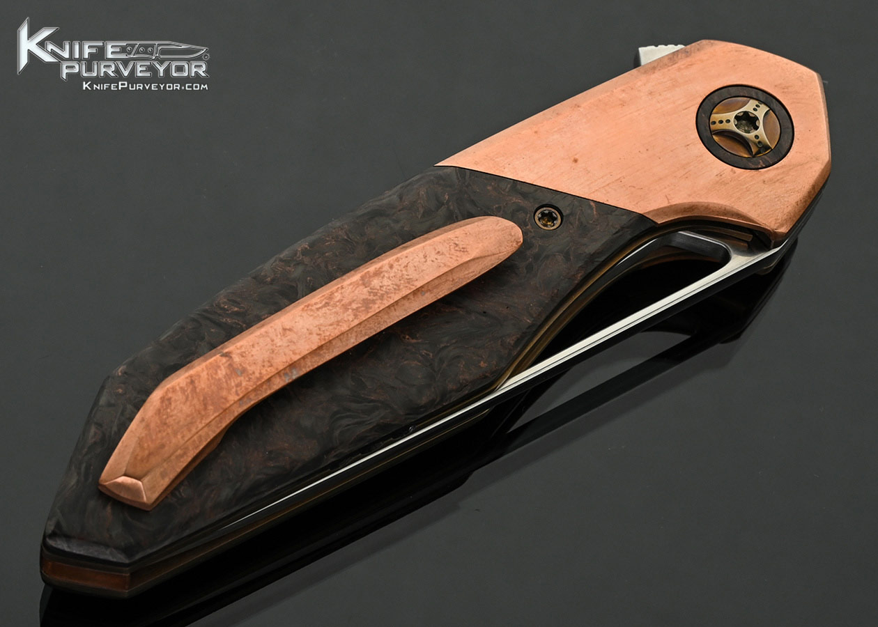 Larevo-Knives-(Jason-Overall)-Custom-Knife-Gryphon-Copper-and-Marble-Carbon-Fiber-Linerlock-Flipper-