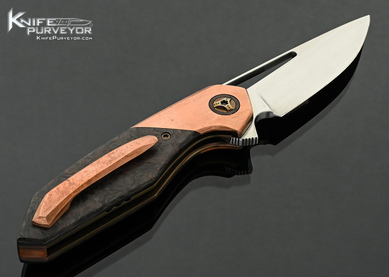 Larevo-Knives-(Jason-Overall)-Custom-Knife-Gryphon-Copper-and-Marble-Carbon-Fiber-Linerlock-Flipper-