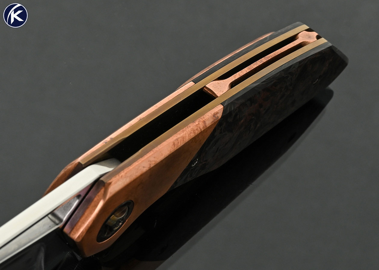 Larevo-Knives-(Jason-Overall)-Custom-Knife-Gryphon-Copper-and-Marble-Carbon-Fiber-Linerlock-Flipper-