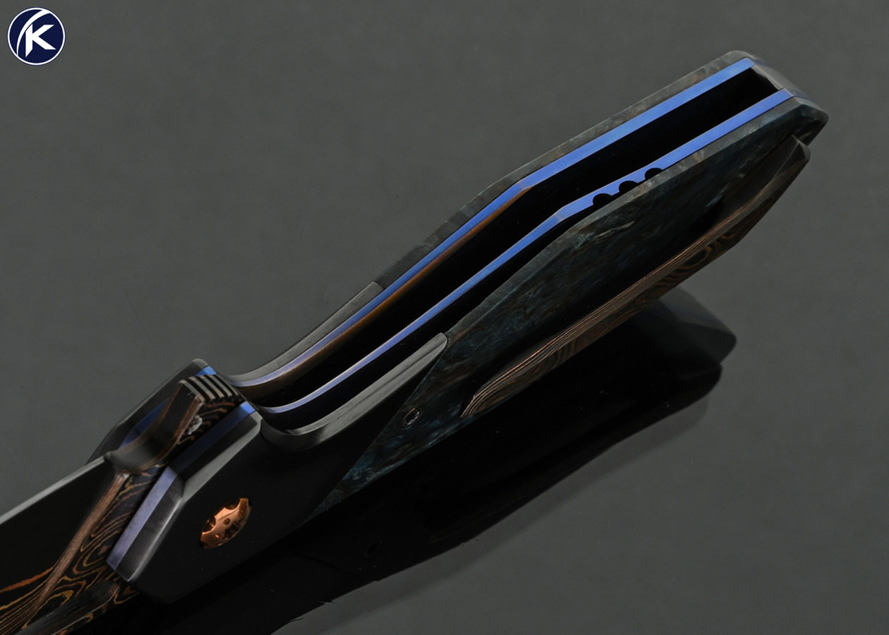 Larevo Knives (Jason Overall) Custom Knife Gryphon Coppermascus with Zirconium Bolsters and Stabilized Birch