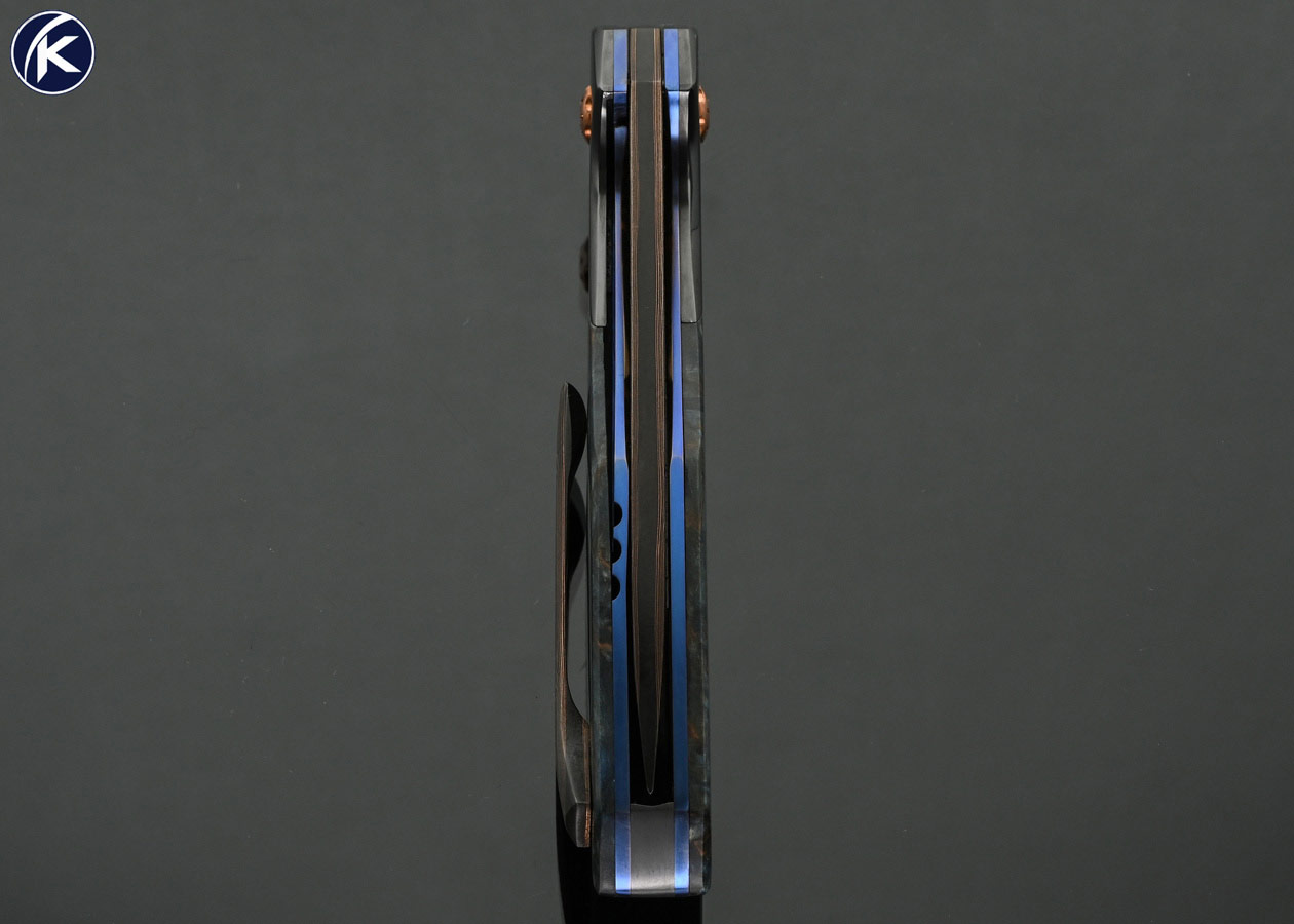Larevo Knives (Jason Overall) Custom Knife Gryphon Coppermascus with Zirconium Bolsters and Stabilized Birch