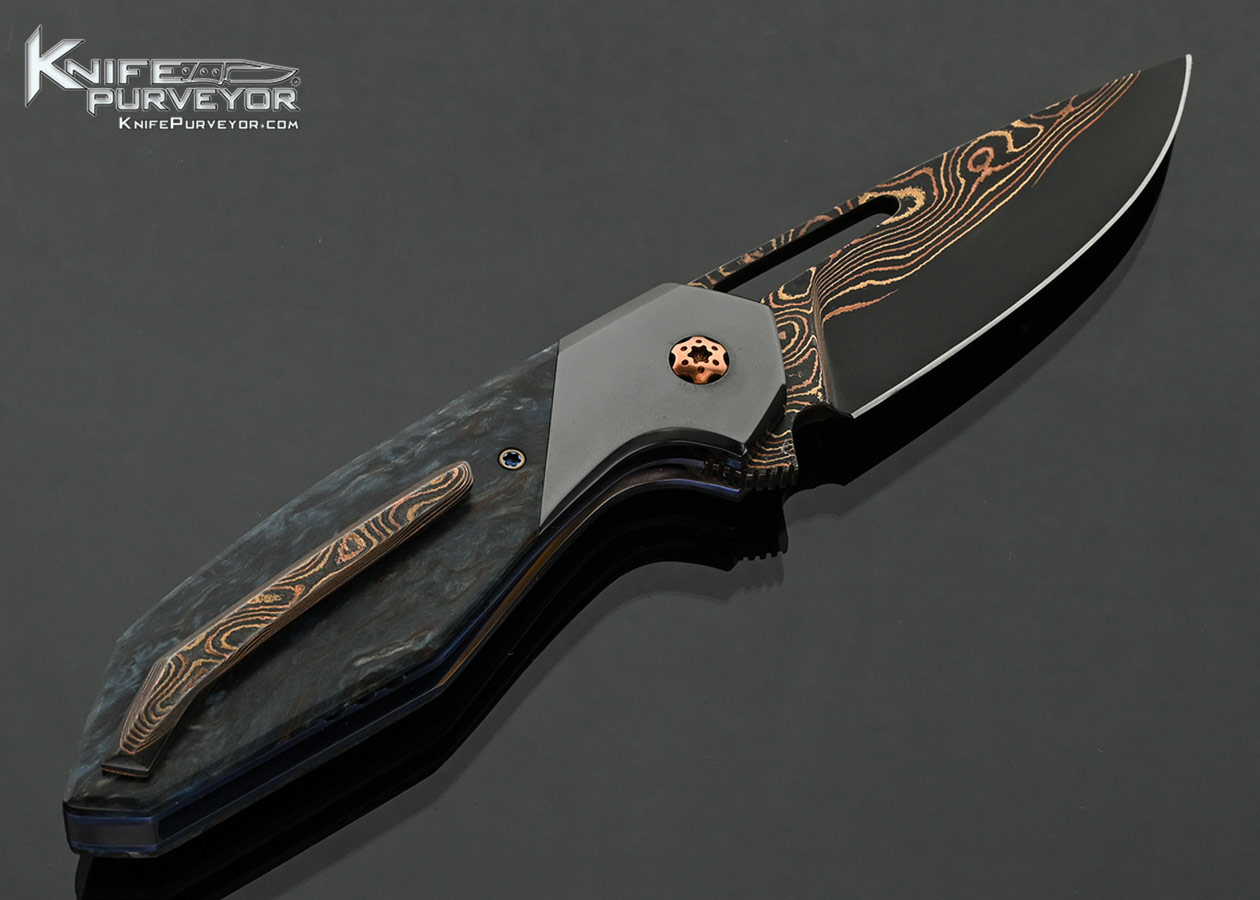 Larevo Knives (Jason Overall) Custom Knife Gryphon Coppermascus with Zirconium Bolsters and Stabilized Birch
