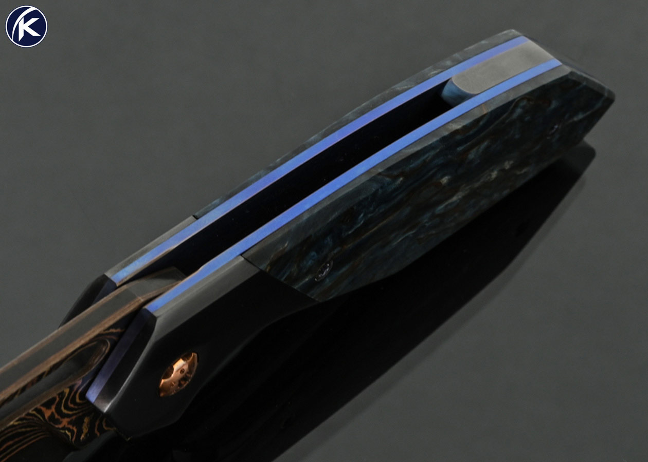 Larevo Knives (Jason Overall) Custom Knife Gryphon Coppermascus with Zirconium Bolsters and Stabilized Birch