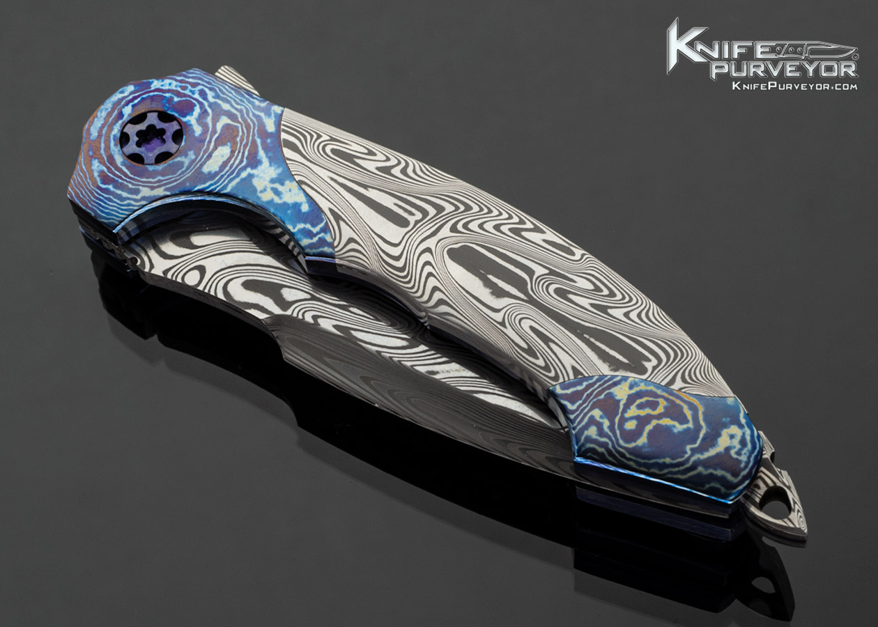 Todd Fischer Custom Knife Full Dress Damasteel and Double Bolstered MokuTi Archangel Flipper - Image 2