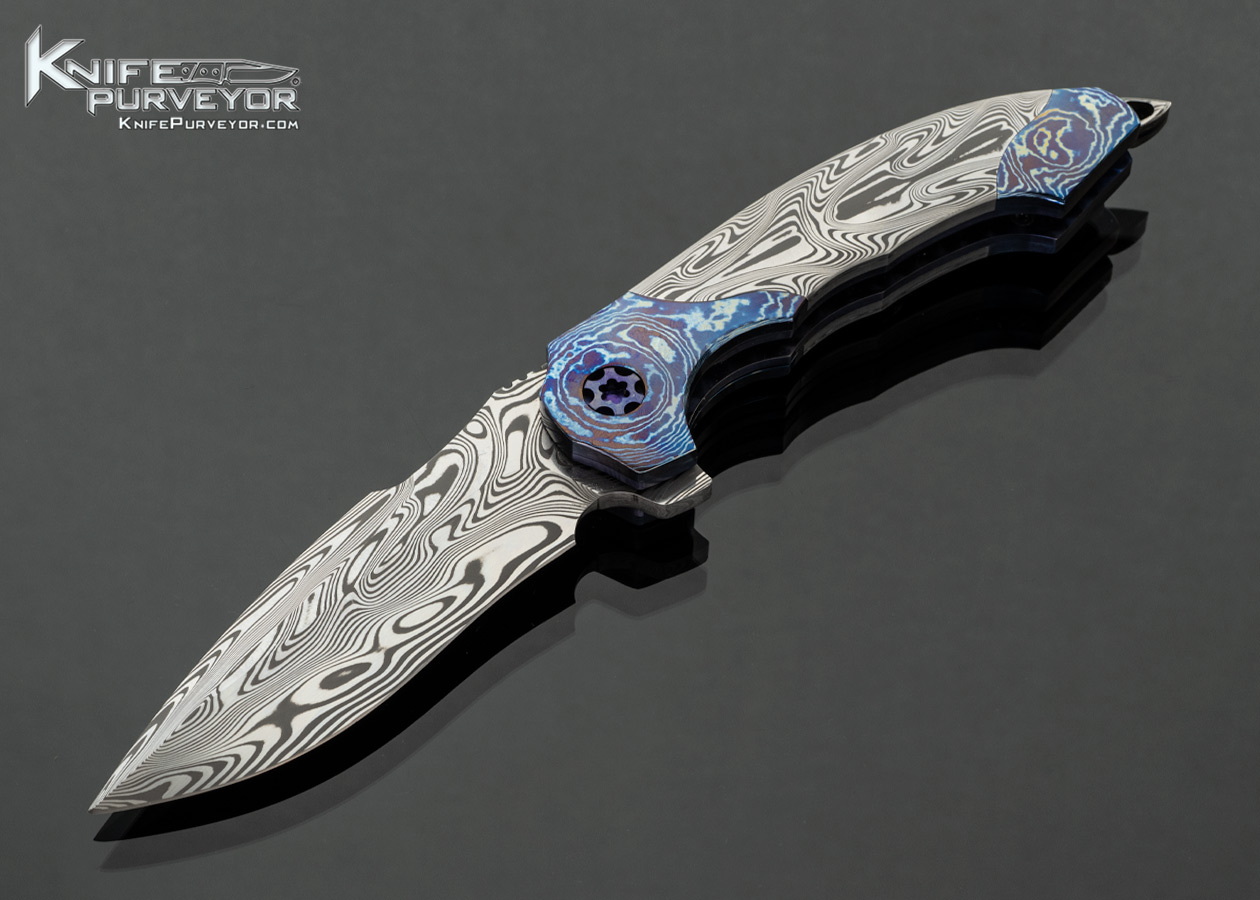 Larevo Knives Other Custom Knife Damasteel and Double Bolstered Timascus Full Dress Flipper 18197