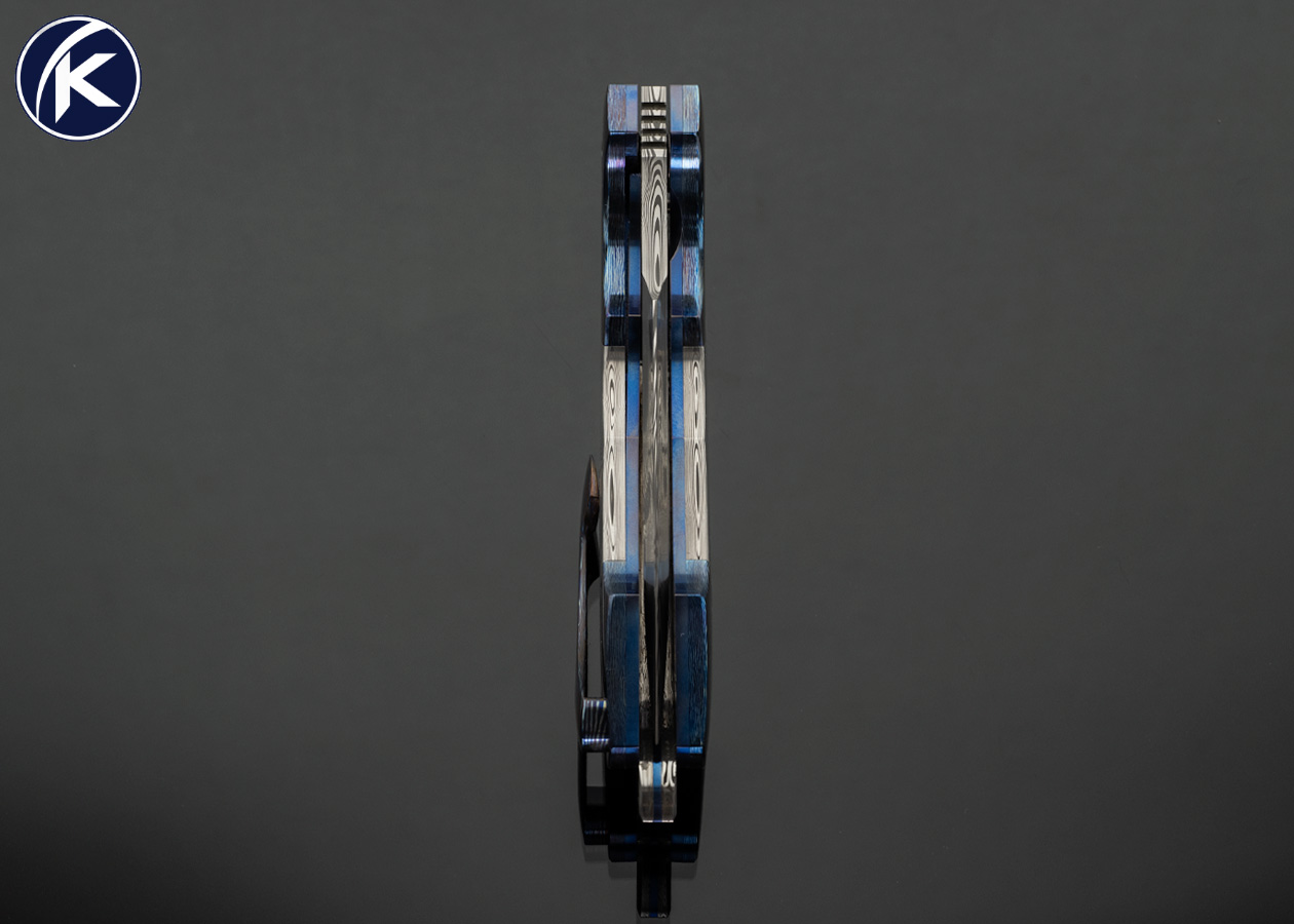 Larevo Knives Other Custom Knife Damasteel and Double Bolstered Timascus Full Dress Flipper 18197