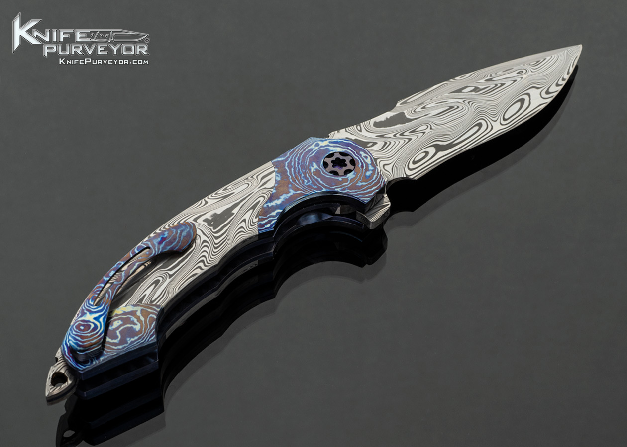 Todd Fischer Custom Knife Full Dress Damasteel and Double Bolstered MokuTi Archangel Flipper - Image 3