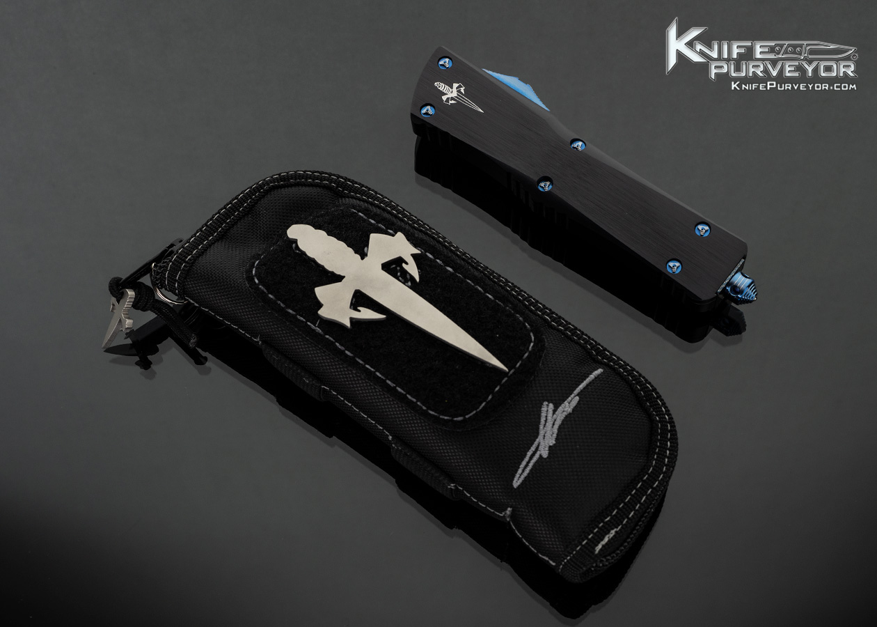 Marfione Custom Knives Combat Troodon Blued Spirograph Damascus with Anodized Aircraft Alloy OTF Auto #016 - Image 2