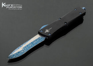 Marfione Custom Knives Combat Troodon Blued Spirograph Damascus with Anodized Aircraft Alloy OTF Auto #016 18268
