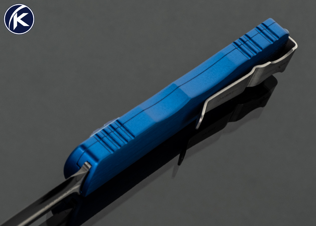 Marfione Custom Knives Dirac Double Edged with Blue Anodized Hefted Aircraft Alloy #022 OTF Automatic - Image 5