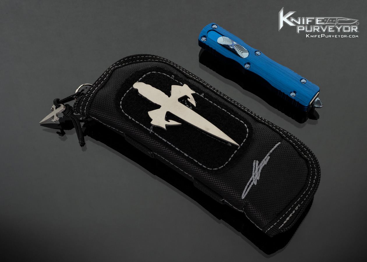 Marfione Custom Knives Dirac Double Edged with Blue Anodized Hefted Aircraft Alloy #022 OTF Automatic - Image 2