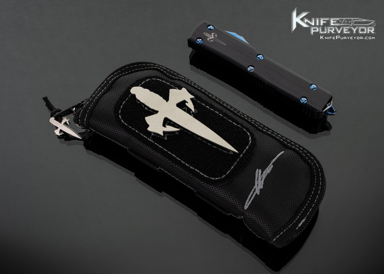 Marfione Custom Knives Ultratech Warhound Blued Spirograph Damascus with Anodized Aircraft Alloy OTF Auto - Image 2