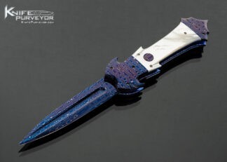 Rainy Vallotton Custom Knife Chad Nichols Blued Damascus and Mother of Pearl Double Action "Jupiter" Automatic Linerlock 18263