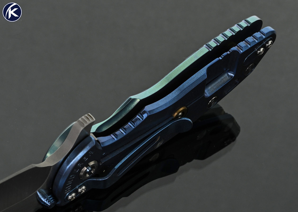 Rick-Hinderer-Custom-Knife-XM-18-3.5-Spanto-Titanium-with-HorseHead-Anodized-BlueBronze-